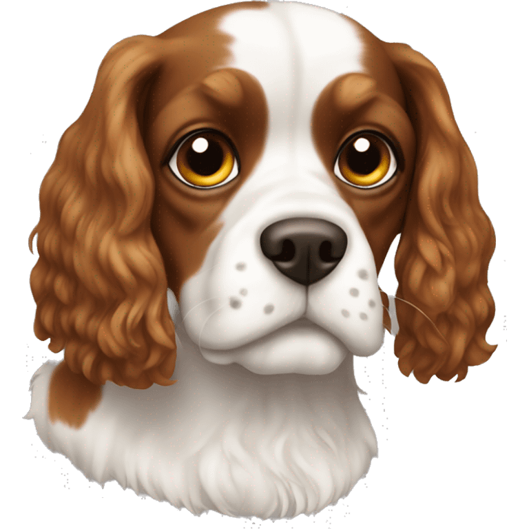 White and brown cavalier dog emoji