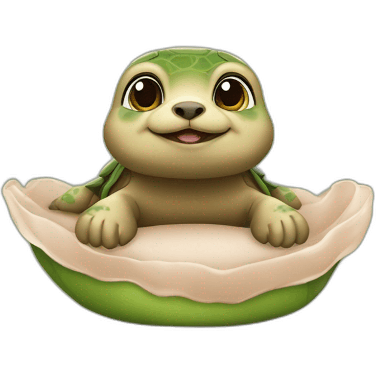 Bébé tortue sur un bébé loutre emoji