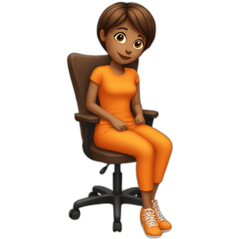 Girl in orange sit on a chair  emoji