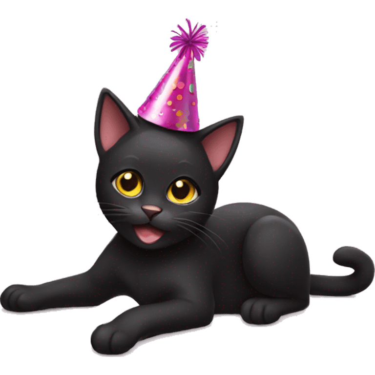 black cat with birthday hat emoji