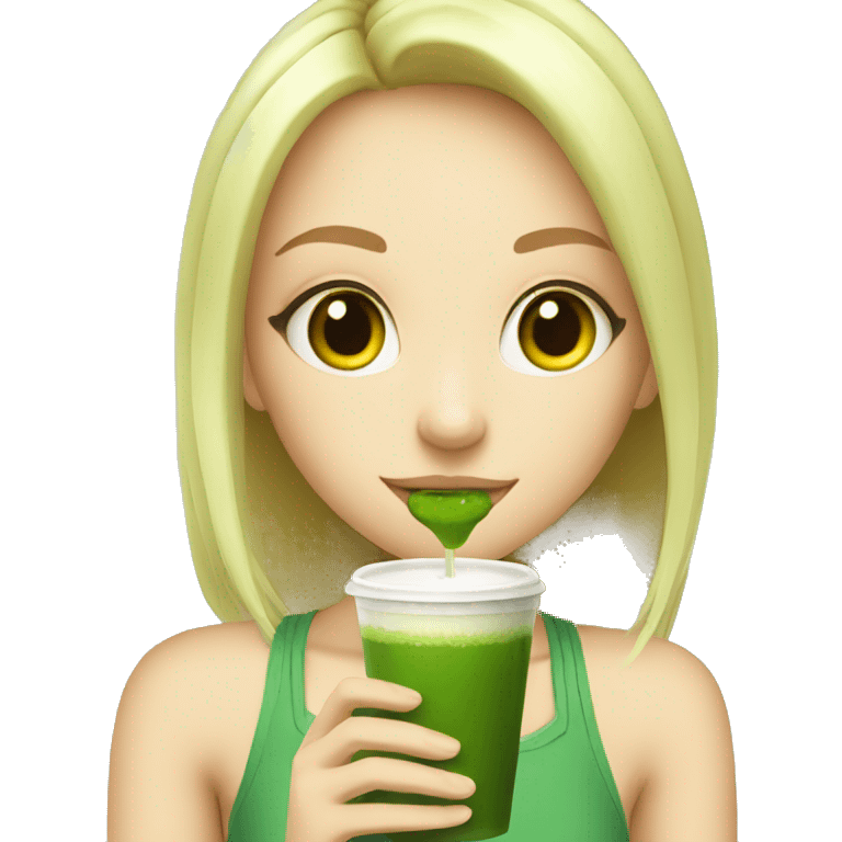 Blonde cute girl drinking matcha emoji