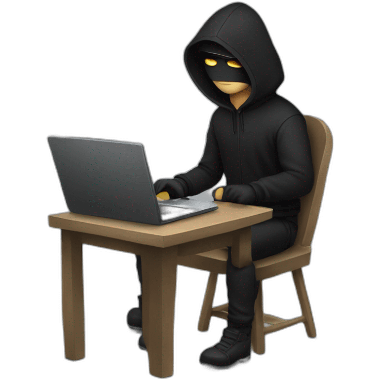 A hacker in black clothes with a laptop emoji