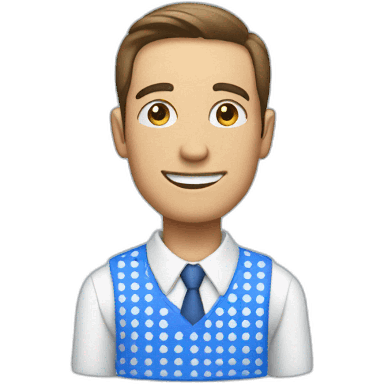 salesman with blue and white squares shirt emoji