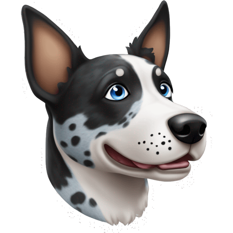 Black and white spotted Australian cattle dog blue eyes emoji