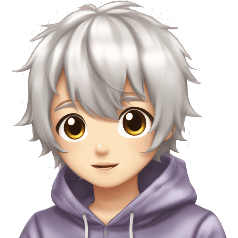 Cute Kawaii Beautiful Gorgeous Sparkly Shiny Blushing Anime Style Romantic Shojo Catboy Man Guy Femboy With Pretty Hair And Hoodie Trendy Style Outside emoji