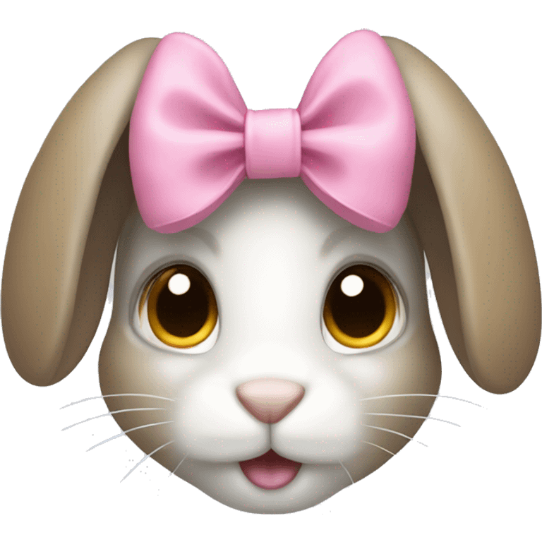 White-gray-light brown bunny with pink bow,  emoji