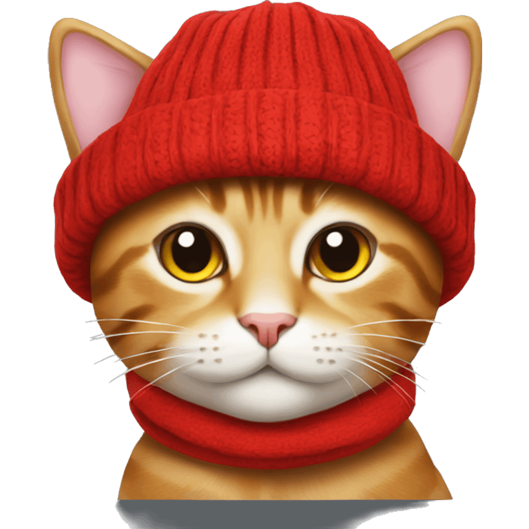 A cat wearing a talk hat and a red scarf emoji