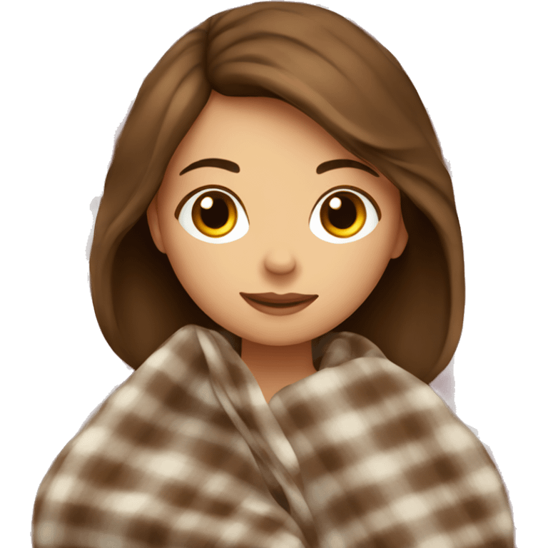 girl with brown hair cozy in her plaid blanket emoji