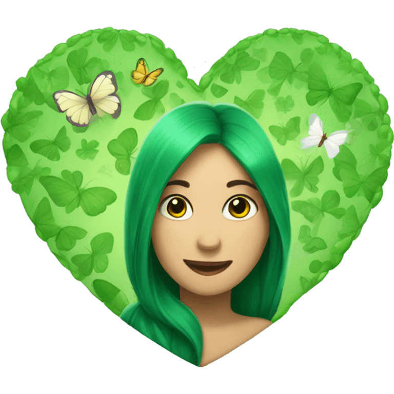 Corazón verde con mariposas  emoji