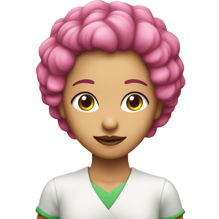 Mujer de pelo verde con cuatro ojos hada piel rosada emoji