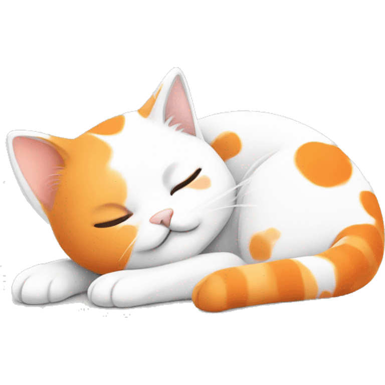 A cute white cat with orange and black spots, sleeping emoji