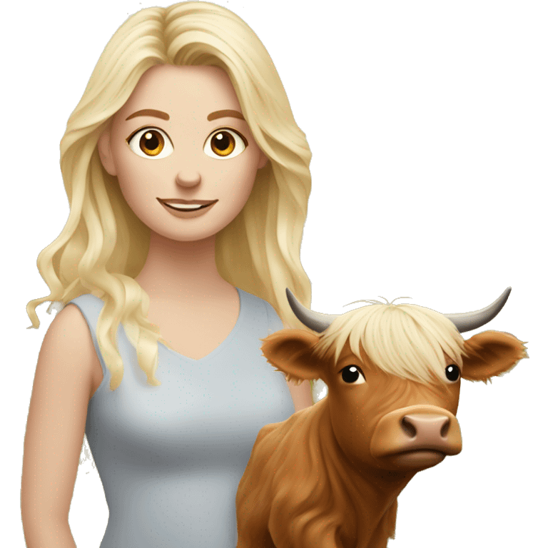 Blonde female with baby highland cow emoji