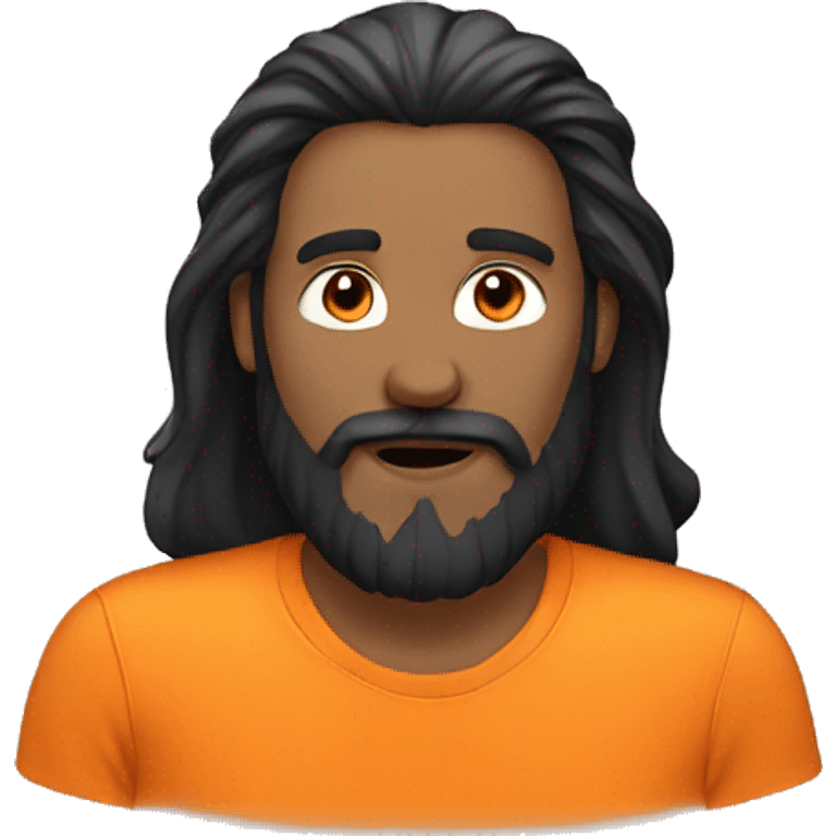 Guy in orange T-shirt with long black hair and a beard emoji