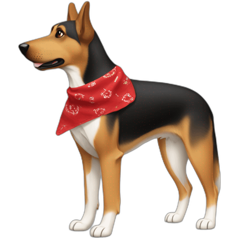 75% Coonhound 25% German Shepherd mix dog wearing small plain red bandana side view full body in profile left facing emoji