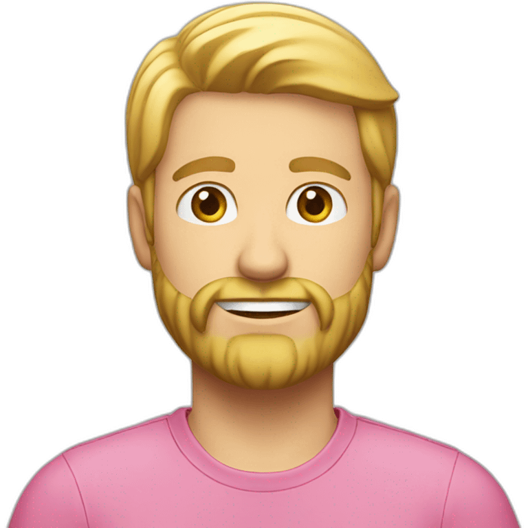 a guy in a pink shirt, blond, with a short beard in a blue cap, emoji