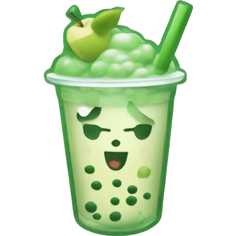 green bubble tea with apple  emoji