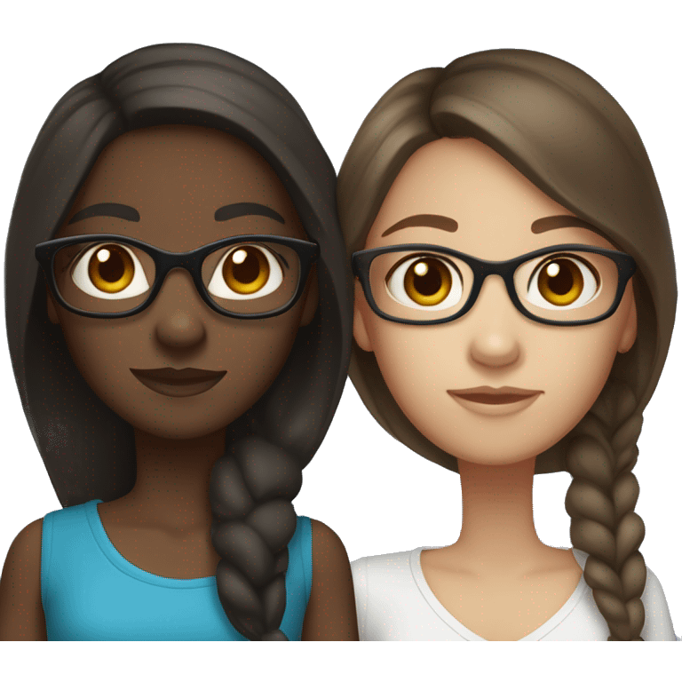 two girls, one dark-skinned, brunette with glasses and brown eyes. the other light-skinned, dark brown hair, with blue eyes emoji