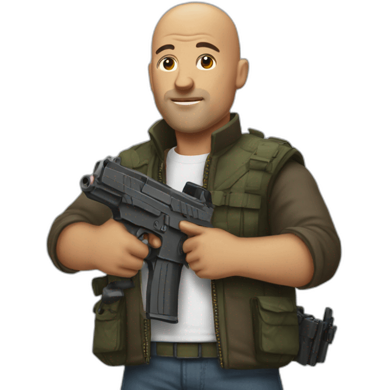 bald man with a gun and a dog emoji