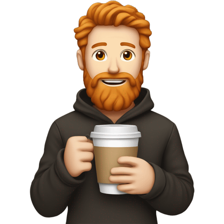 A ginger man with a beard holding a coffee emoji