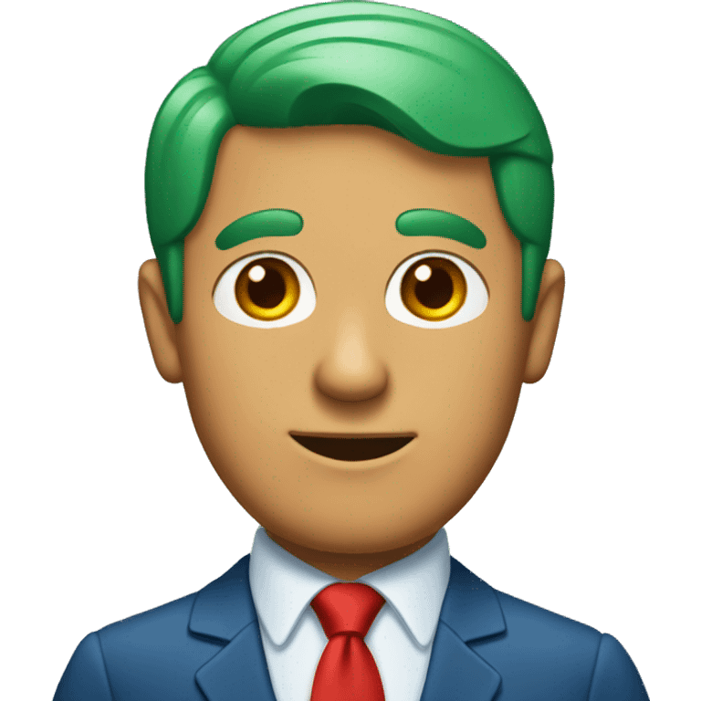 Old Orange man with short green hair  wearing a blue suit with red tie emoji