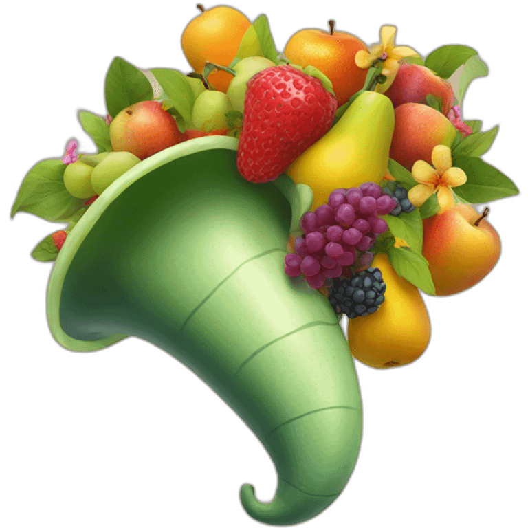 a large horn overflowing with fruits and flowers emoji