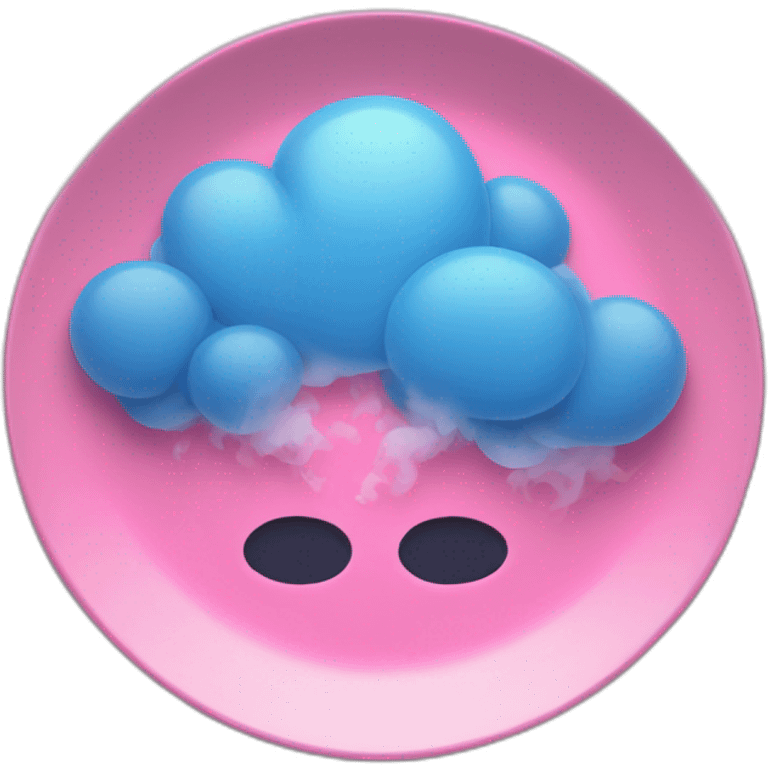 a pink plate with blue smoke coming out of it. emoji