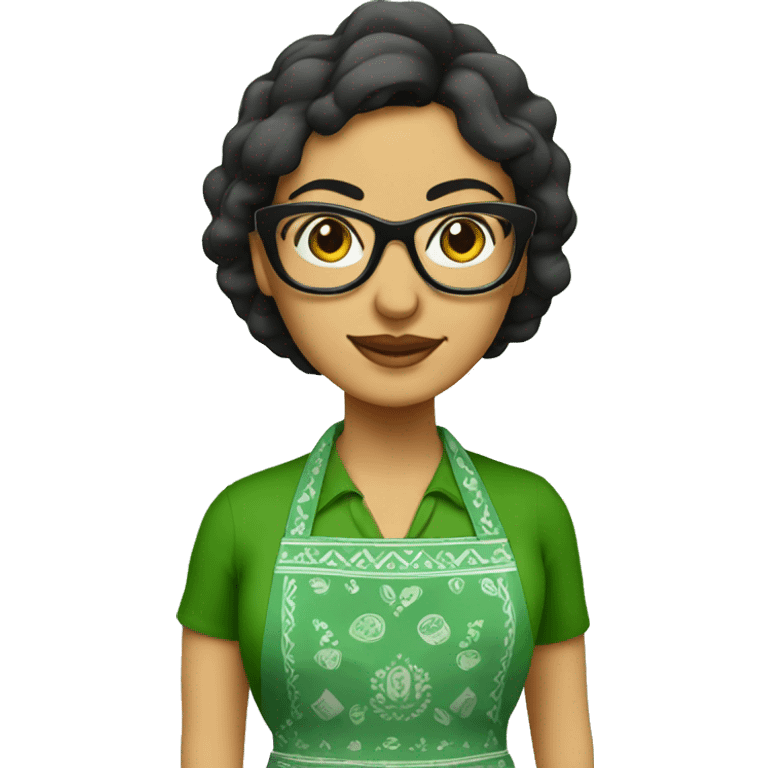 mexican lady green apron  with glasses cooking tacos emoji