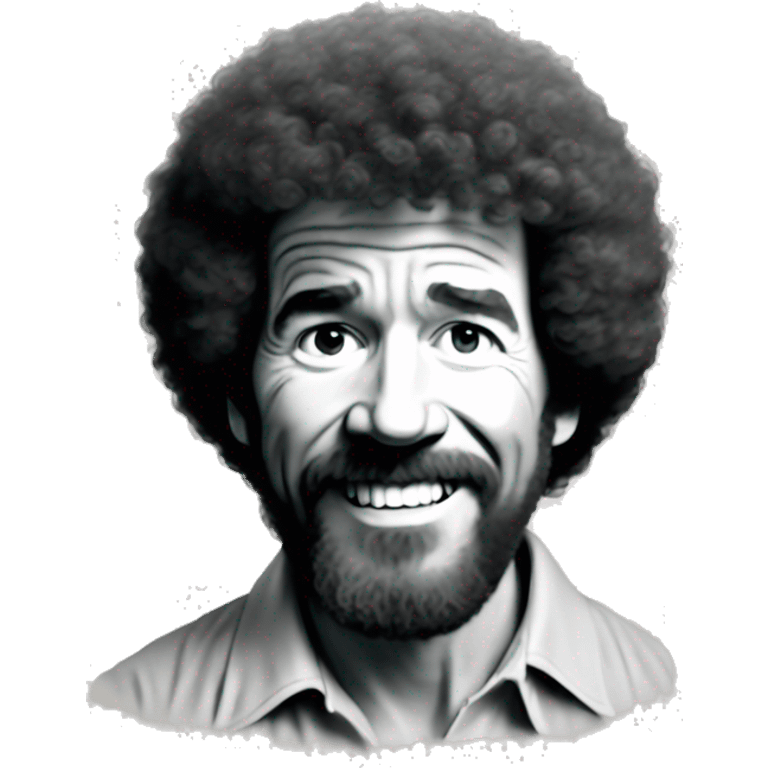 Bob Ross in front of a canvas emoji