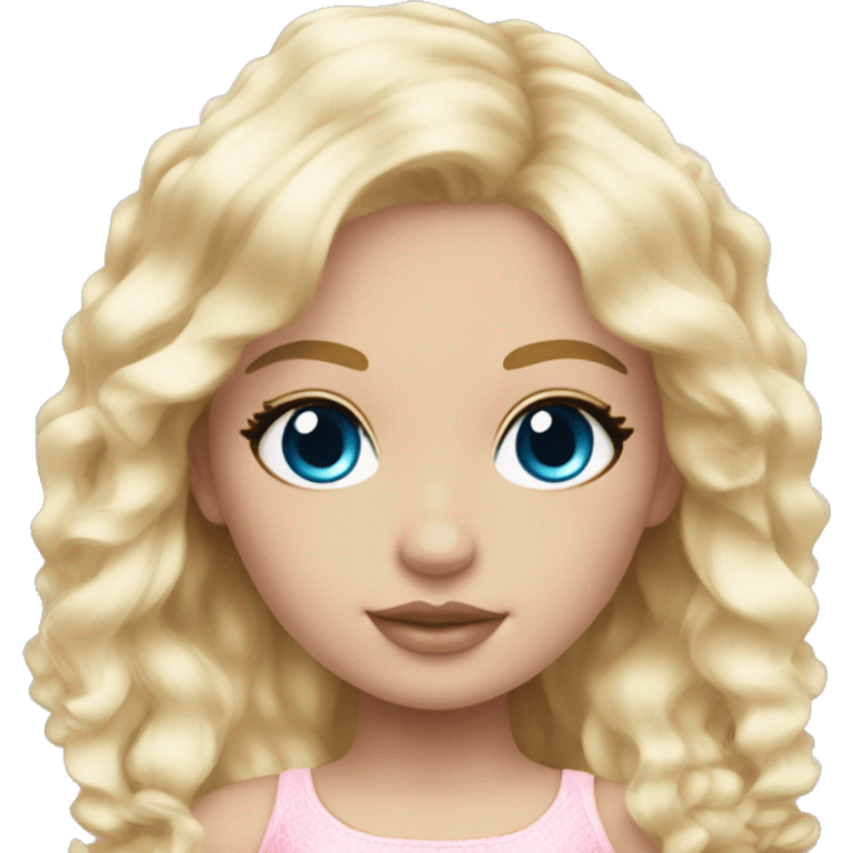 ocean blue doll eyes, blonde hair, feminine, pink, girl, angelic emoji