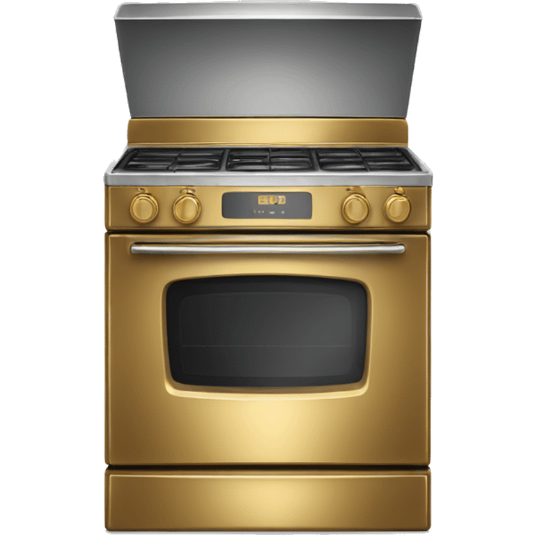 Realistic metallic gold stove top oven. emoji