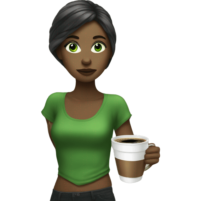 Green eye girl drink coffe  emoji