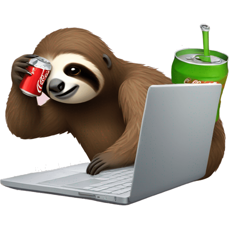 tired sloth with coca cola can and laptop emoji