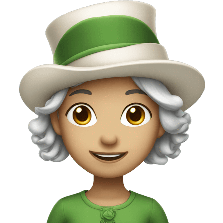 smiling girl- skin white- hair brown - in green top hat emoji