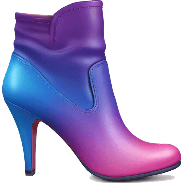 Realistic isolated front top view of a pair of blue pink and purple ombre high heel leather ankle bootie boots.  emoji