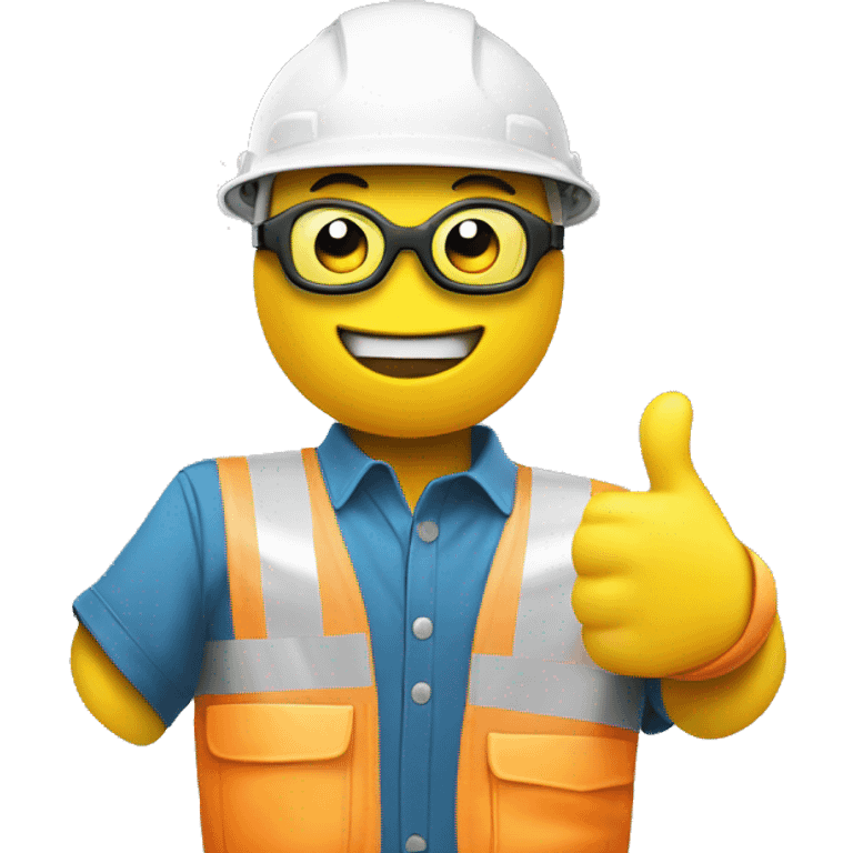 smiley in a construction helmet with thumbs up include safety jacket. add safety googles emoji