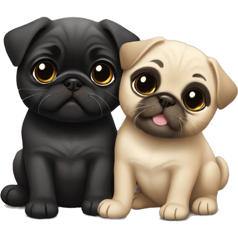 Pug puppy playing with black Scottish fold cat emoji