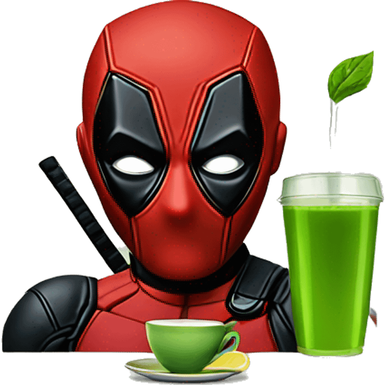 deadpool with green tea emoji