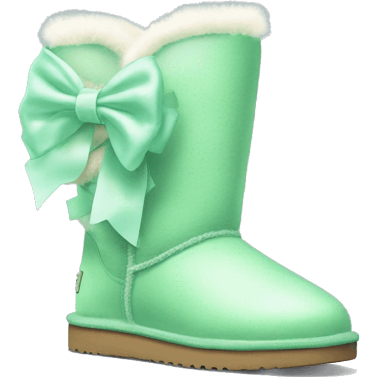 Realistic mint green ugg boots with fur and light mint green bow. emoji