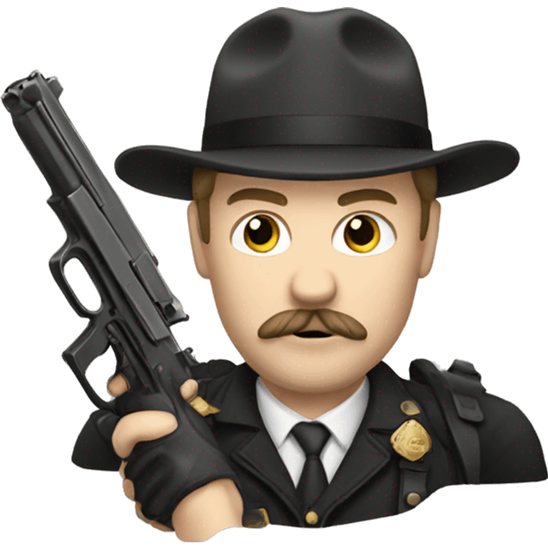 White man with mustache and a gun emoji