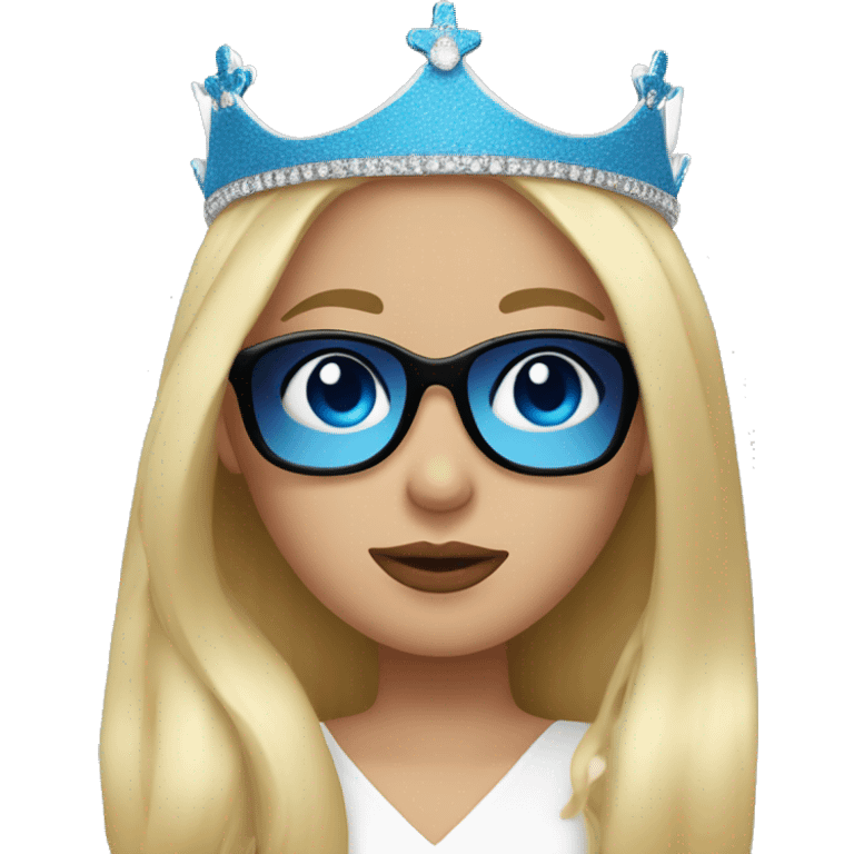 girl long blonde hair blue eyes and cherry lipstick wearing a crown and black sunglasses that cover her eyes emoji