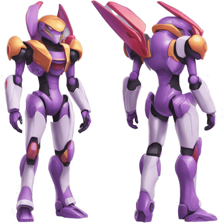 a Genesect-Raptor-Fakémon-Medabot-—hybrid with a futuristic visor-helmet full body emoji