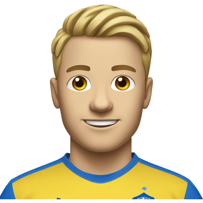 White face man soccer player in yellow shirt and blue shorts and blue socks emoji