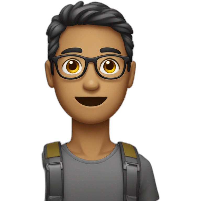 joven con gafas y un letrero de hola emoji