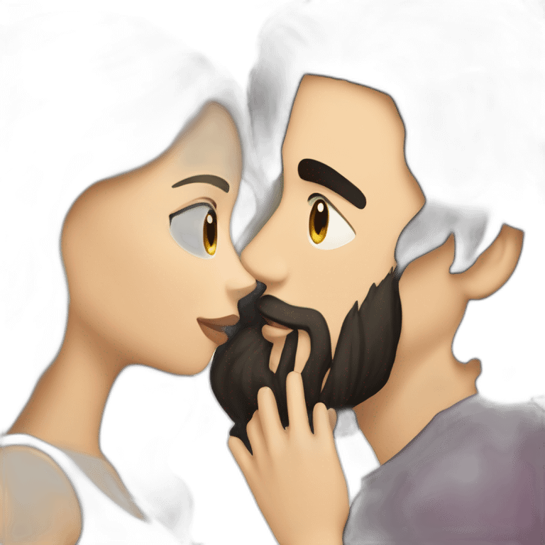 White-man-with-a-smooth-black-hair-cut-fade-and-a-black-beard-kissing-a-white-woman-with-long-brown-waved-hair emoji