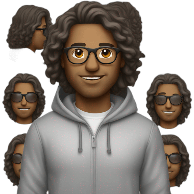 man wearing a hoodie with wavy hair and tinted glasses emoji