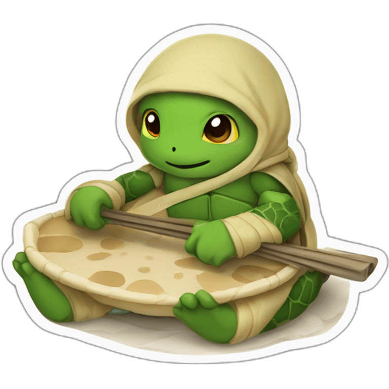 Tortue ninja qui mange un pieza emoji