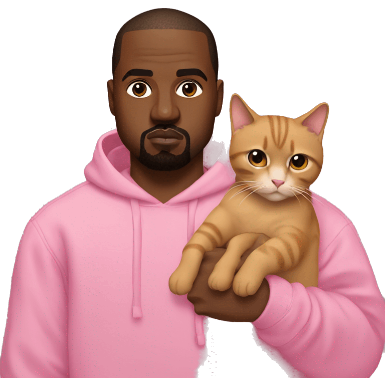 Kanye with an all pink outfit with a cat in his arms emoji