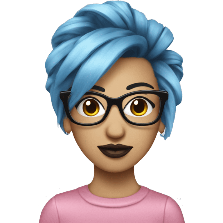 short blue  punk hairstyle lady with smart glasses pink lipstick emoji