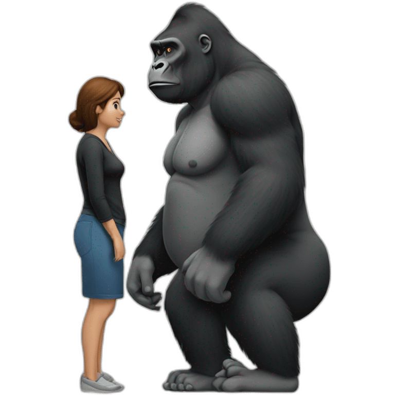 Gorilla looking at a woman with big body emoji