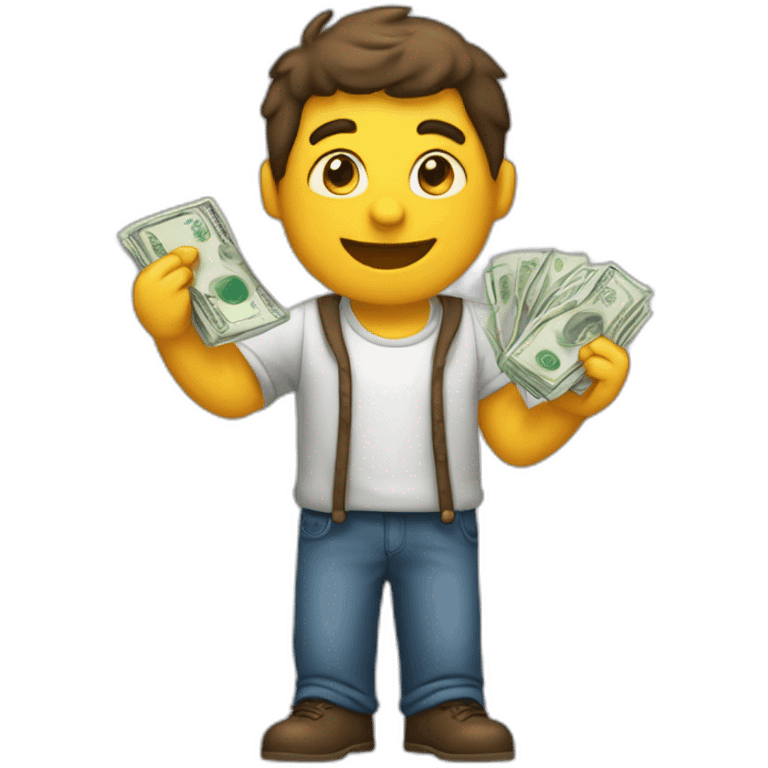 "A person holding something, like money, but looking happy and full-bodied." emoji